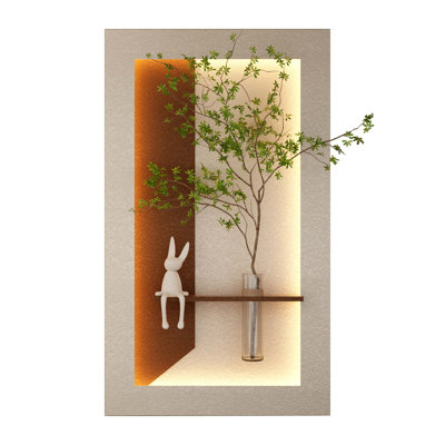 Adjustable 3-Color LED Wall Decor Sculpture With Simulated Green Plants, Glass Vase, Rabbit Statue, And Remote-Controlled Ambient Lighting For Living Room Or Bedroom.