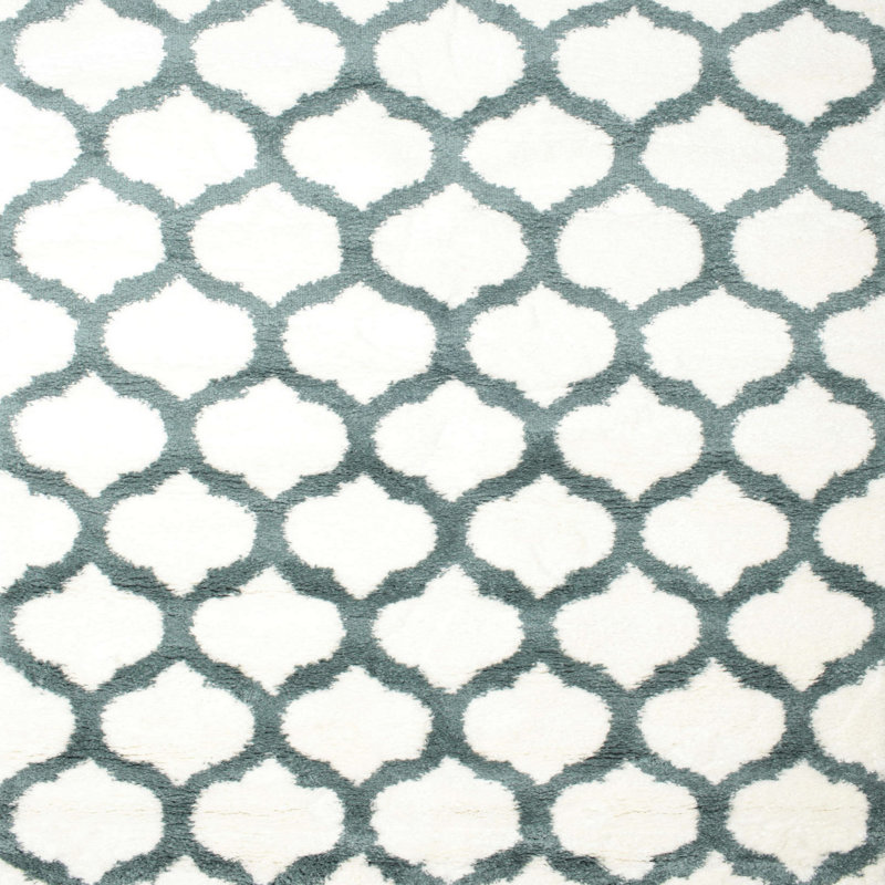 Tapis géométrique blanc / vert Rish, Carré 3 pi