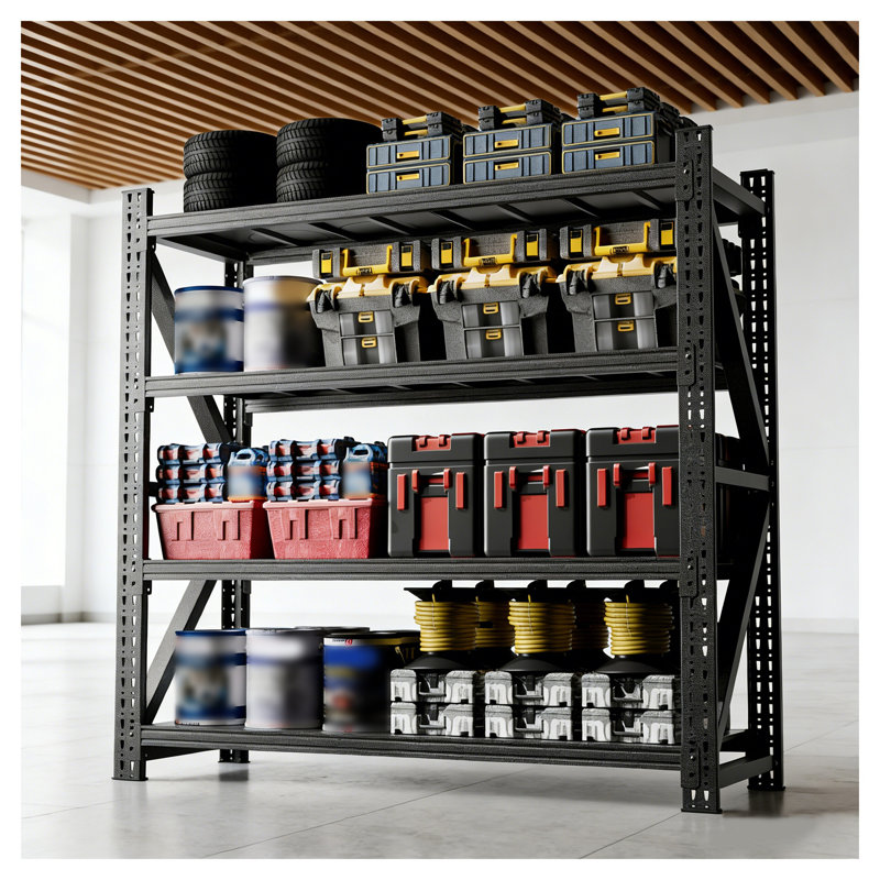 5000 lbs. Capacity Industrial 4-Shelf Heavy Duty Metal Shelving, Adjustable Warehouse Storage Rack, Black