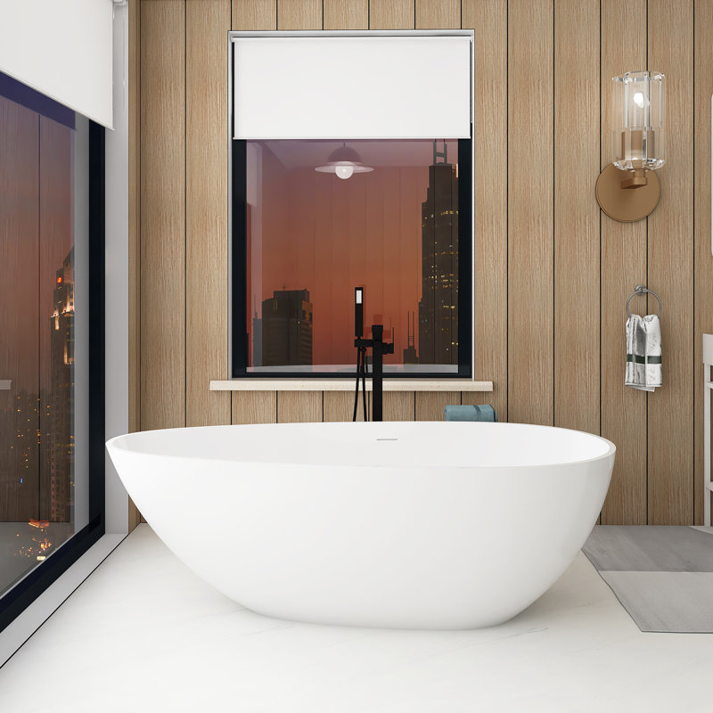 Baignoire de trempage autoportante 59 po en blanc mat 59 po