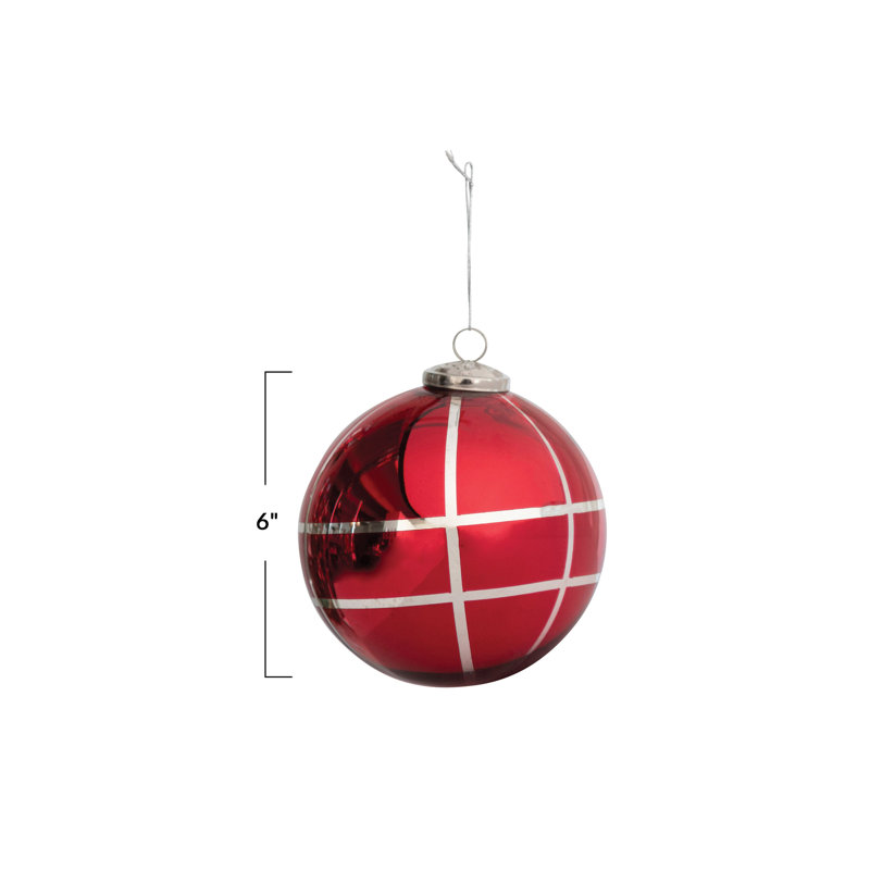Round Mercury Glass Ball Ornament with Grid Pattern
