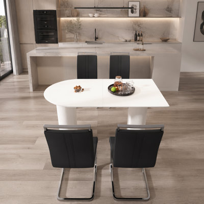 Élégante table de salle à manger en panneau de fibres à densité moyenne de 63 pouces et ensemble de chaises en polyuréthane sans accoudoirs, idéale pour les cuisines modernes et les réunions de famille, facile à assembler, durable et élégante