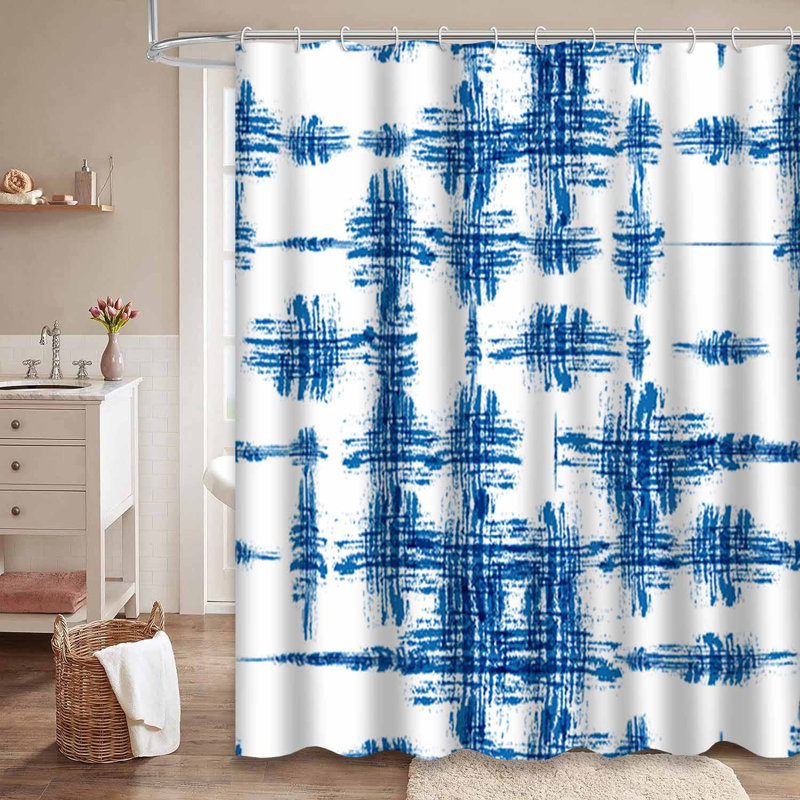 Rideau de douche rétro bleu marine avec 12 crochets, L 72 po x l 78 po