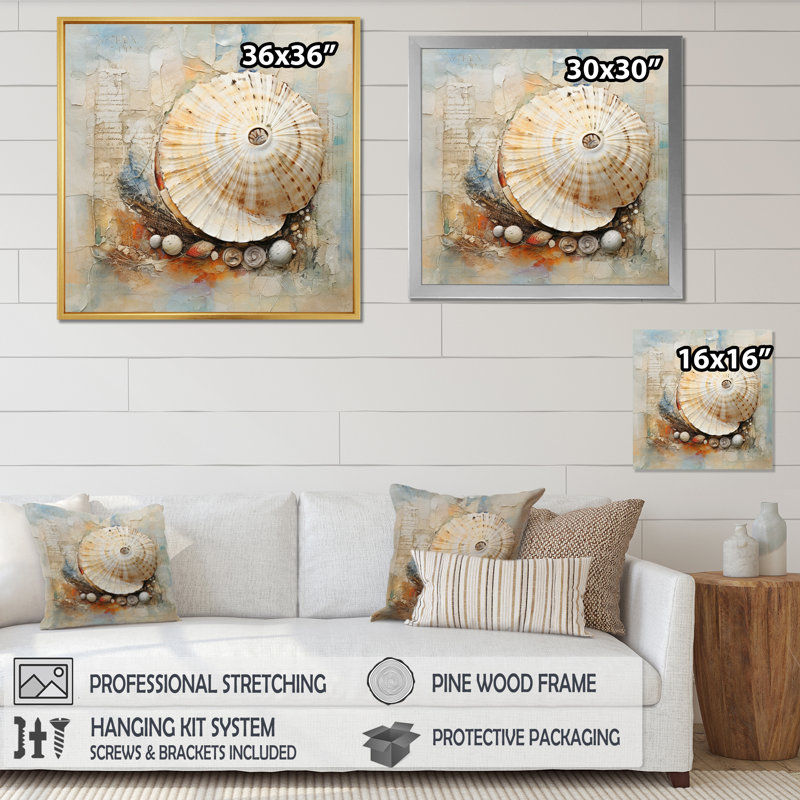 Abstract Seashell Treasures I - Animals Wall Decor, H 30 po x l 30 po x P 1 po, Cadre simple noir