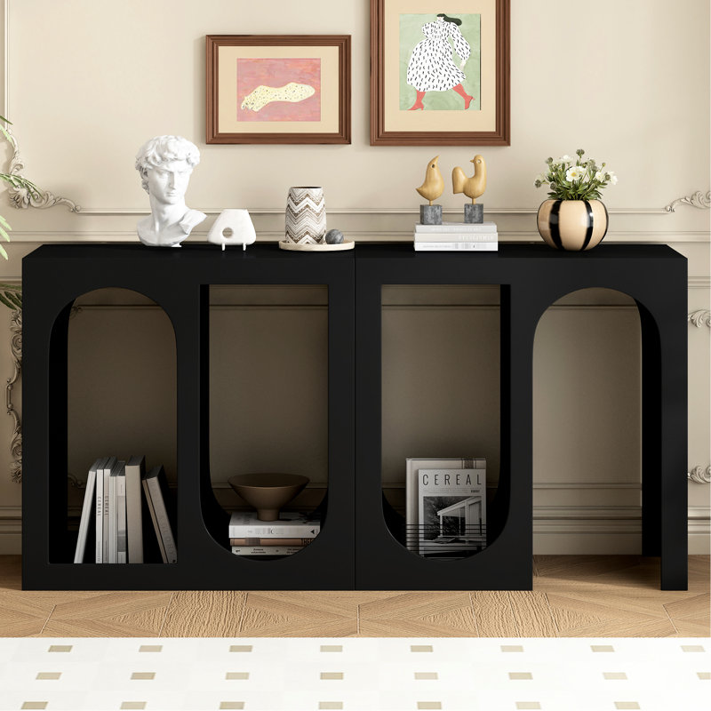 Table d'entrée noire avec modules personnalisables - pour le salon, l'entrée et la console de bureau, intérieur courbé rectangulaire, pour l'entrée, l'espace