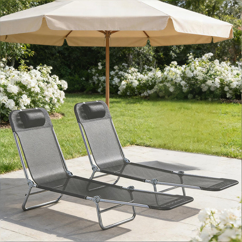 Handy Folding Chaise Lounge Chairs, 2 Piece Sun Loungers with Adjustable Backrest and Portable Design for Outdoor Relaxation