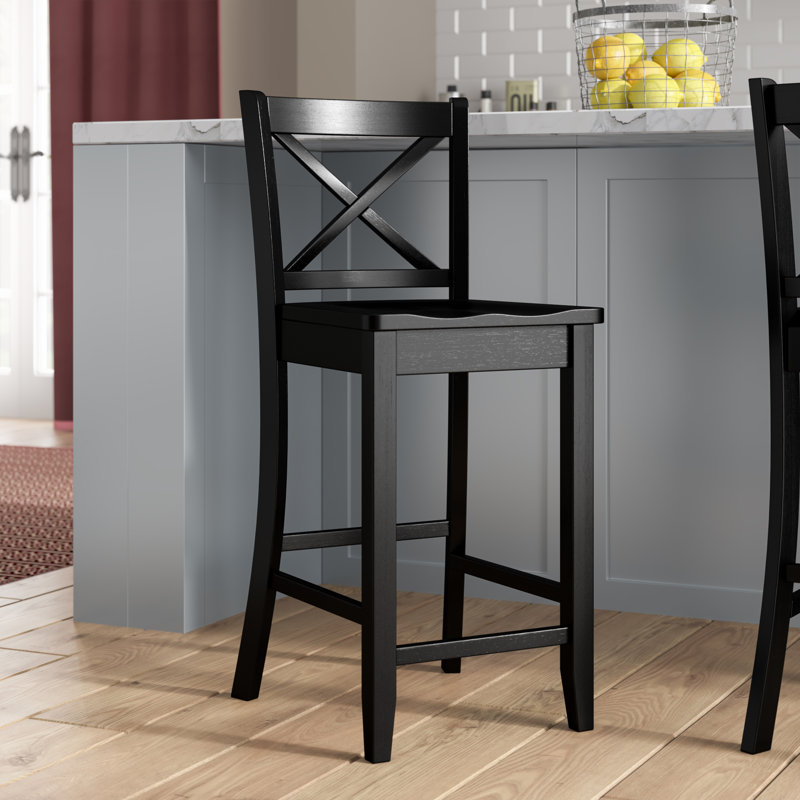 Fairbairn X Back Stool with Sold Wood Frame, Black, Counter Stool (24" Seat Height)