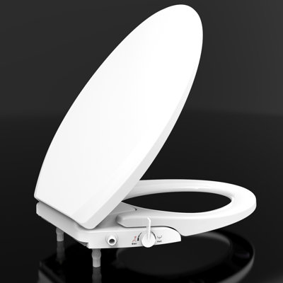 Elongated White Toilet Seat with Self Cleaning 2 Nozzles, Front &Rear Washing For Your Bathroom