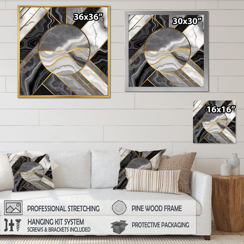 Marate granit agate avec des touches d'or V - impressions d'art géométriques murales modernes, H 16 po x l 16 po x P 1 po