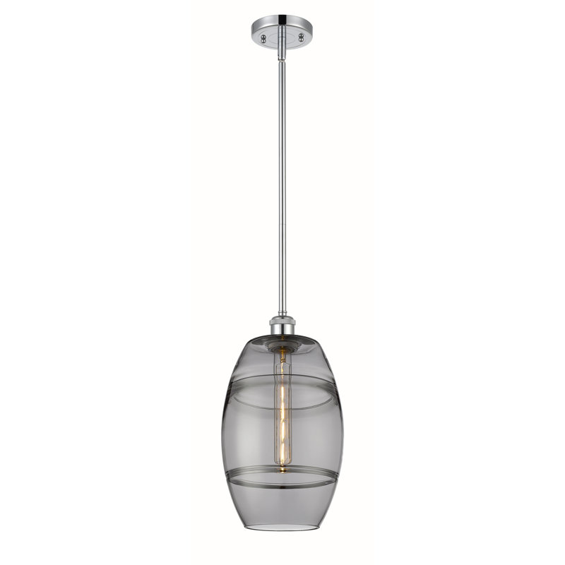 Luminaire suspendu à 1 tige Ballston Bettylou-516-G557, H 9,88 po x l 8 po x P 8 po, Gris fumée clair, Chrome poli