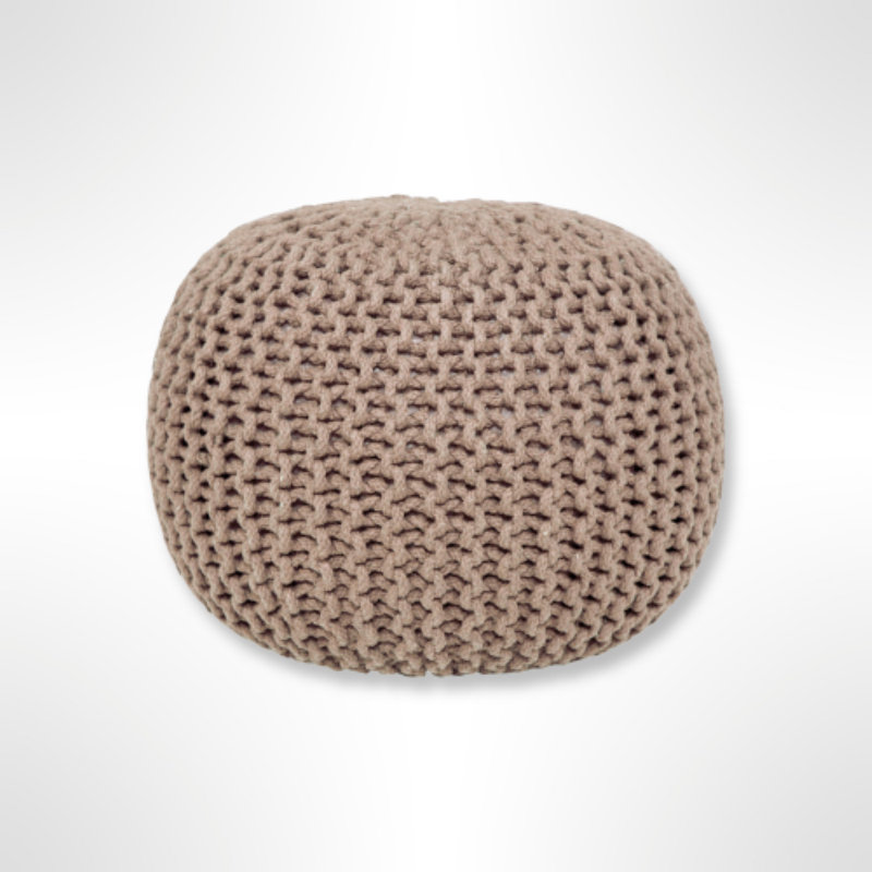 Ls Lychee Large Knitted Pouf- (22x22x16 Inches), Beige