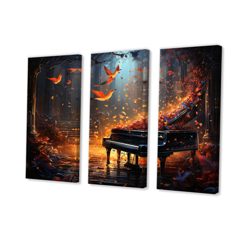 Ensemble d'art mural sur toile - Grand pian en forêt de concert, H 28 po x l 36 po x P 1 po