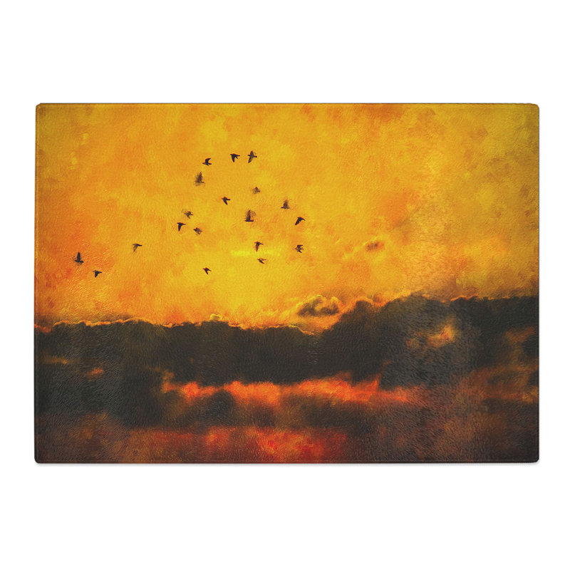 Birds and Orange Sunset Painting Chopping Board, 0.4cm H x 29cm W x 39cm L