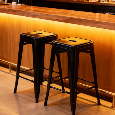 Kohki 24" Counter Stool Metal Bar Stools Counter Height Barstools Backless Indoor/Outdoor Bar Stools Kitchen Counter Stools Chairs(Set of 2)