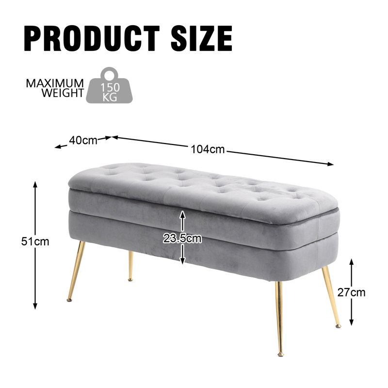 Upholstered Storage Bench, Grey