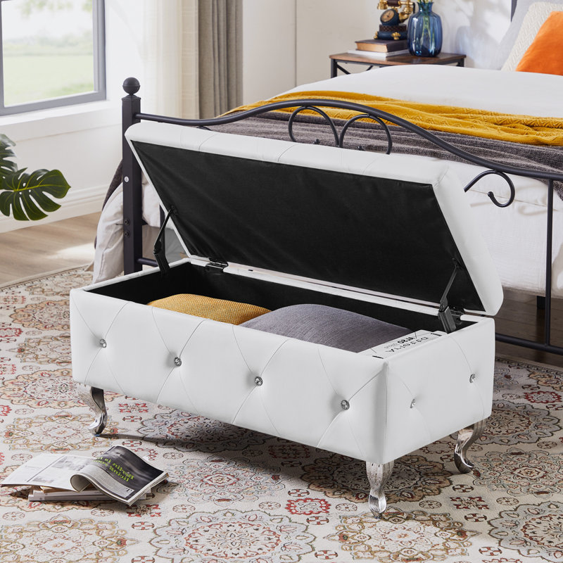 Banc de rangement repose-pieds, Blanc