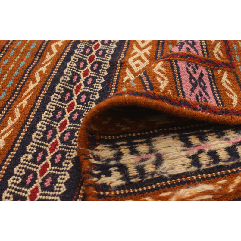 Tapis décoratif en laine noué à la main de conception unique noué à la main new age kashkoli brun/orange 3 pi 3 po x 5 pi 1 po
