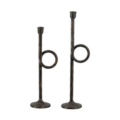 S/2 Black And Gold Iron Candle Holders With Playful Loop Design,  S:5X4x15"  L:5X4x18"