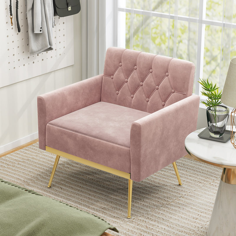 Chaise d'appoint rembourrée de style Mid-Century, canapé en velours de loisirs moderne avec repose-pieds réglables, Rose
