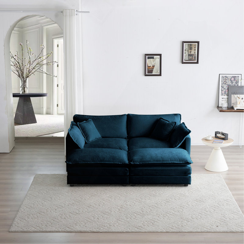 Canapé modulaire rembourré 4 pièces 4 pièces, Bleu