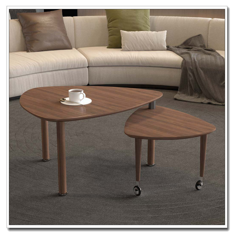 Table basse rotative avec pieds en bois d'hévéa massif, Noyer, Bois