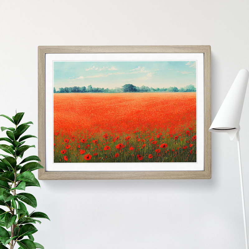 Watercolour Poppy Field Vol.5 - Single Picture Frame Print, 46cm H x 64cm W, Grey