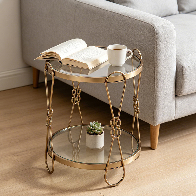 Table de bout élégante, surface en miroir avec une belle finition champagne pour la décoration intérieure