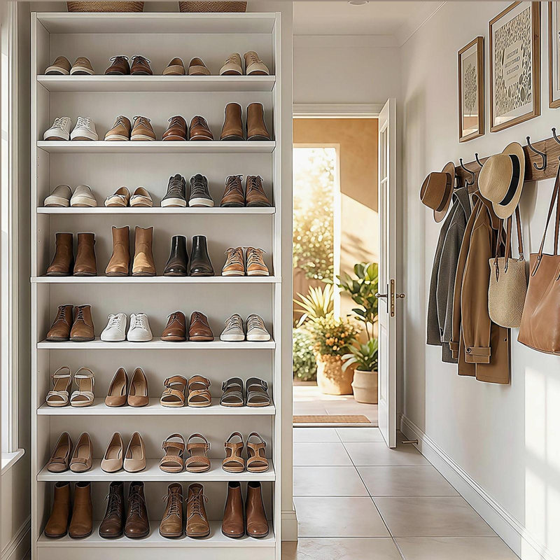 9 Tier Heavy Duty Wood Shoe Cabinet With Adjustable Shelves And Open Storage For Entryway, Hallway, And Living Room