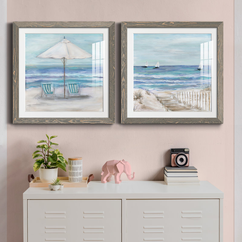 Gulf Shores II - ensemble de 2 peintures, H 17 po x l 34 po, Papier dans un cadre photo, Gris