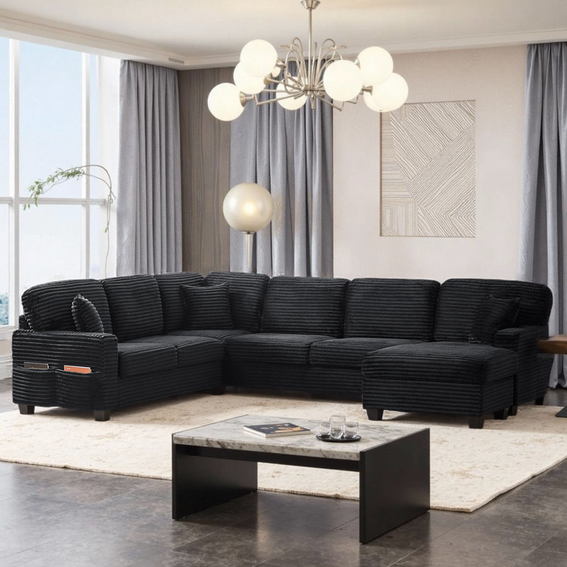 Latitude Run® 125.2" Modular Corduroy Sectional Sofa with Ottoman ...