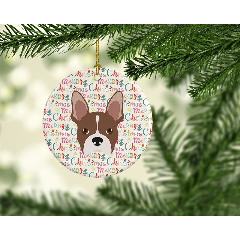 Ornement suspendu Boston Terrier Merry Christmas