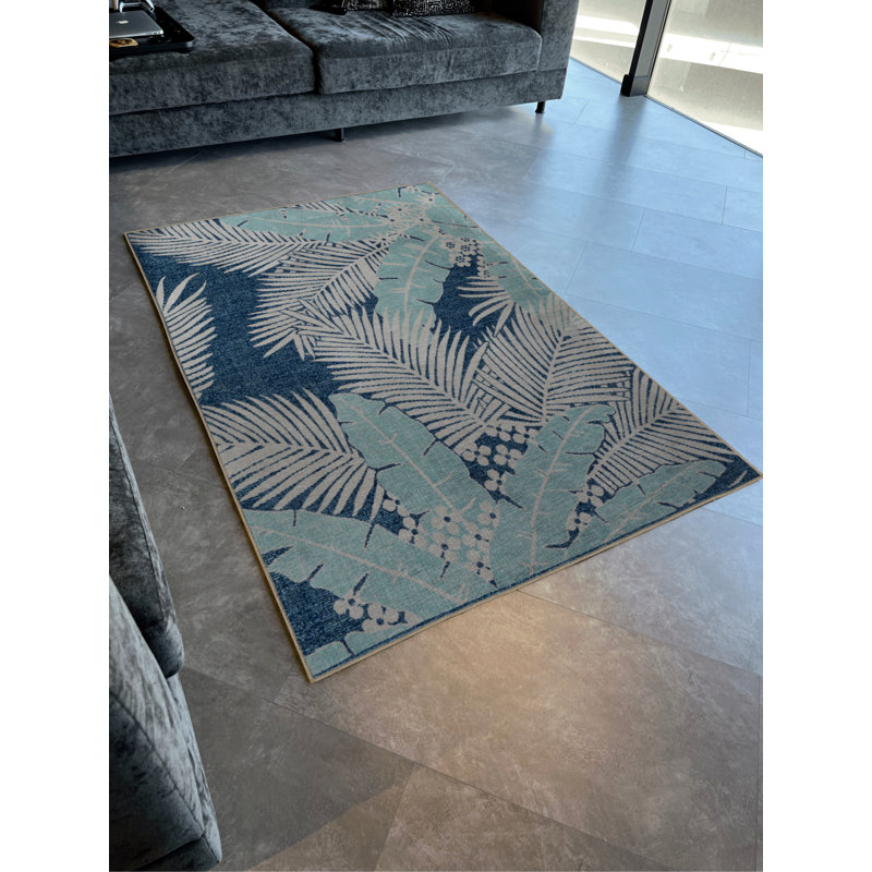 Tapis décoratif moderne à motif de feuilles bleues, Tapis de couloir 2 pi 8 po x 6 pi 7 po