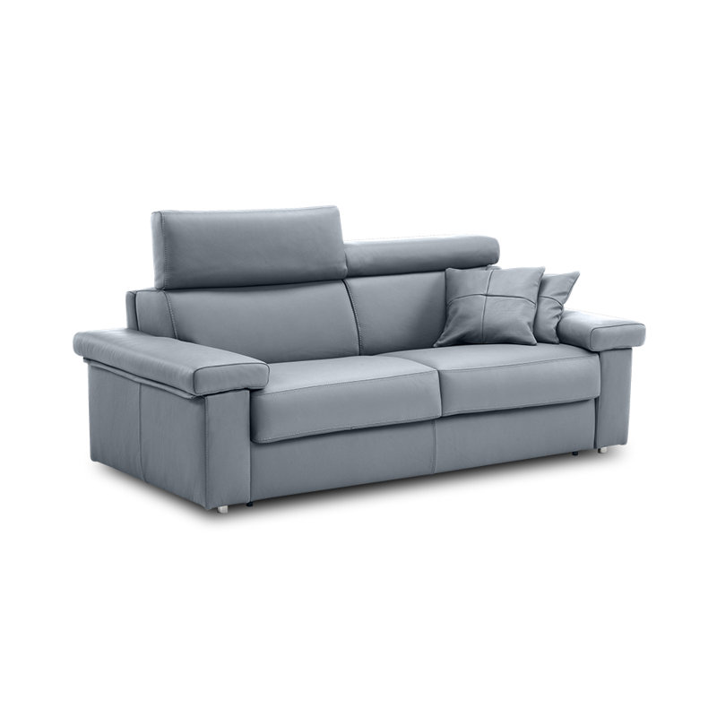 Amy 85" Genuine Italian Top Grain Leather Queen Folding Headrest and Armrest Sleeper Sofa Bed with Memory Foam Mattress