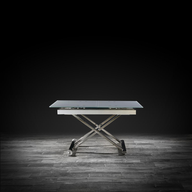 Fenster Extendable Glass Top Metal Base Dining Table