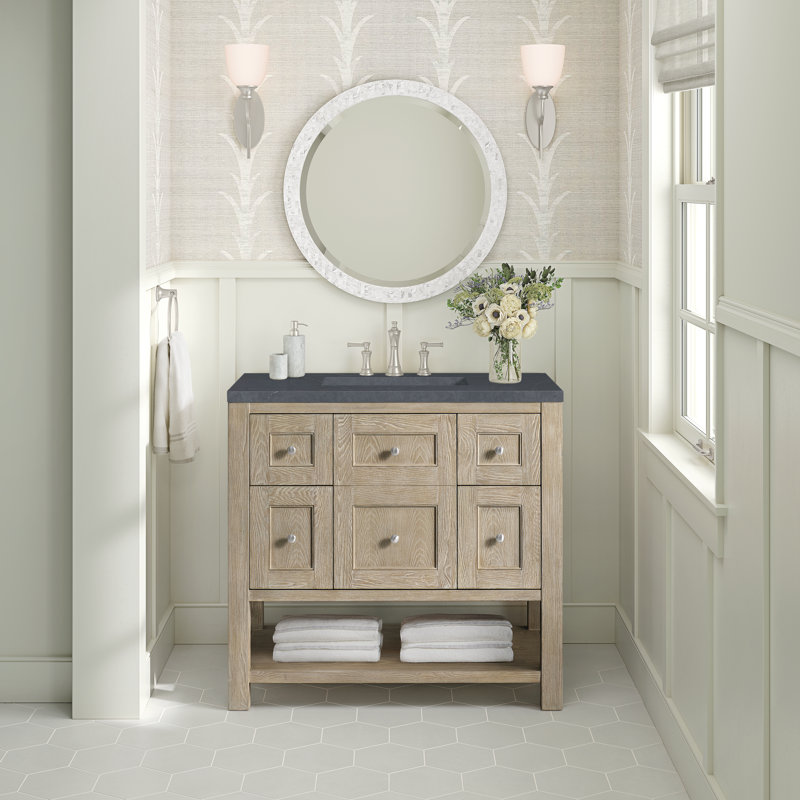 Breckenridge 36'' W Single Vanity, Charcoal Soapstone, Whitewashed Oak, 8" Widespread