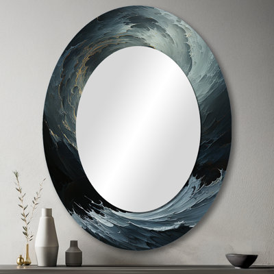 Blanc et noir abstrait spirales ondulées - miroir mural ovale blanc