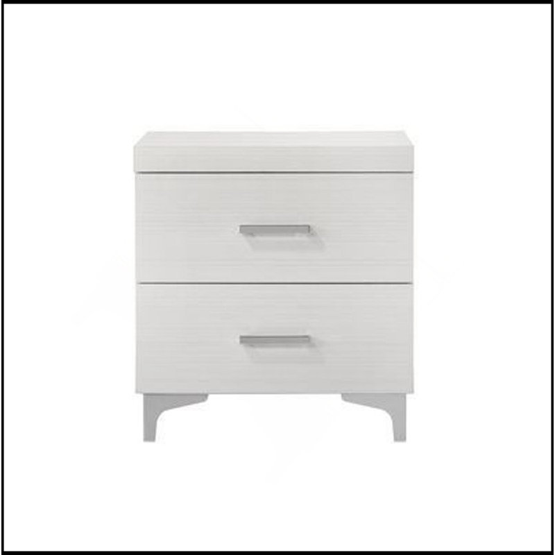 Table de chevet 2 tiroirs avec pieds en métal, blanc