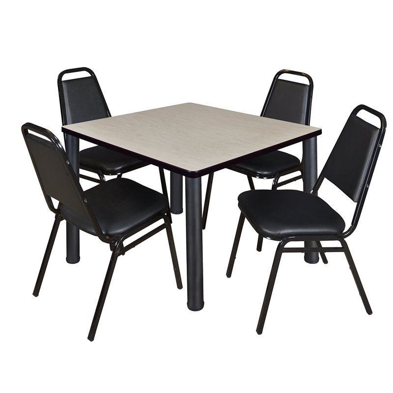 Plateau de table Kee Square, 4 chaises empilables, H 30 po x l 29 po x P 29 po, Noir, Érable