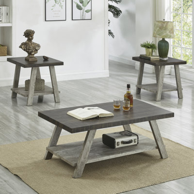 Tevis 3-Piece Wood Coffee Table with Shelf