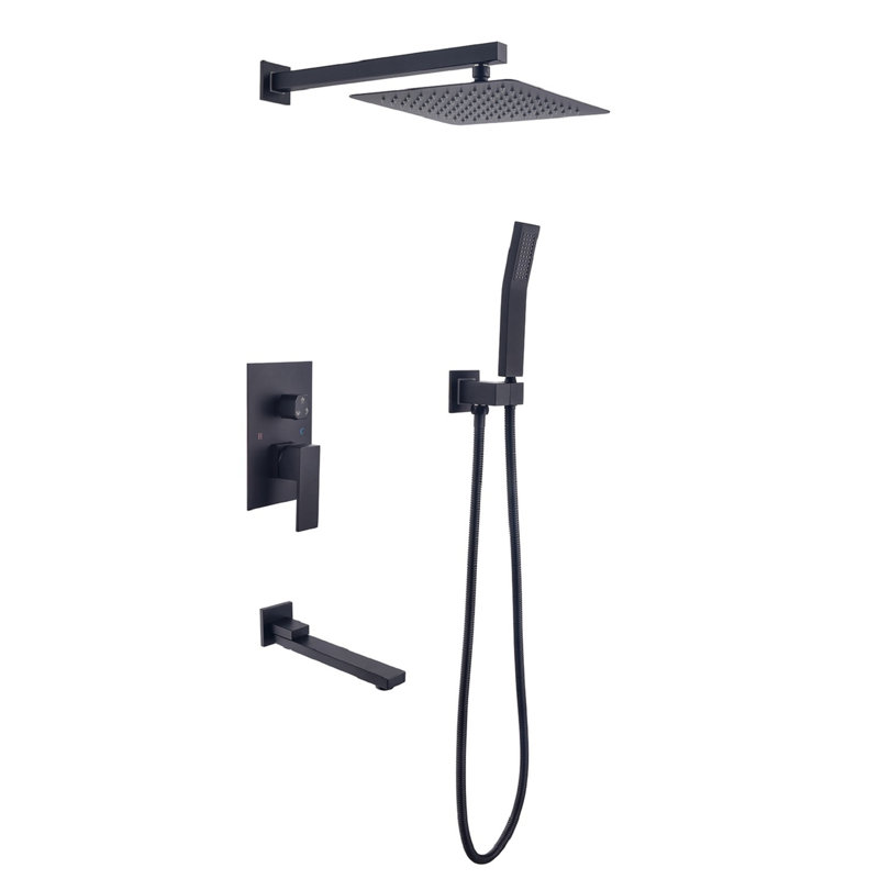 10 Inch Square Shower - Luxury Matte Black Bathroom Rain Mixer With Nozzle For Easy Cleaning Wall Mounted System Clean