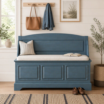 Retro Shoe Storage Bench with Soft-Close Hidden Compartment, Padded Cushioned Storage Chest with Carved Detail, Multi-Functional Entryway Bench for Hallway Living Room Bedroom