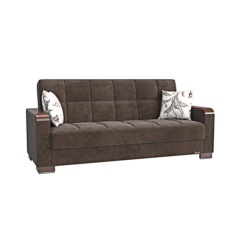 Canapé-lit rembourré convertible avec rangement, Microfibre brun foncé