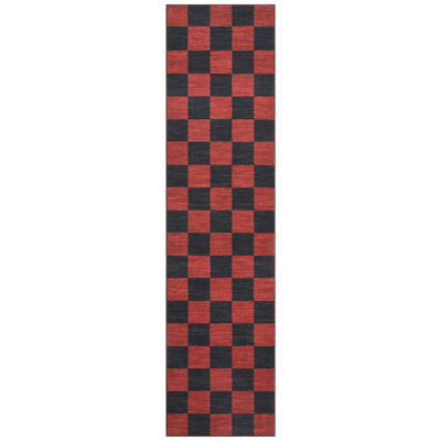 2 x 6 tapis de couloir lavable à la machine sur le thème du tapis de damier de Noël, décor festif pour le salon, chambre à coucher, tapis antidérapant des fêtes (rouge et noir)