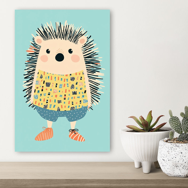 Happy Dressed Hedgehog Contemporary Forest Wall Art Print by Mathieu - Wrapped Canvas Print, 45.72cm H x 30.48cm W