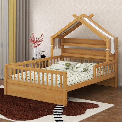 Lit plateforme House avec tablette de tête de lit et cadre de lit double en bois
