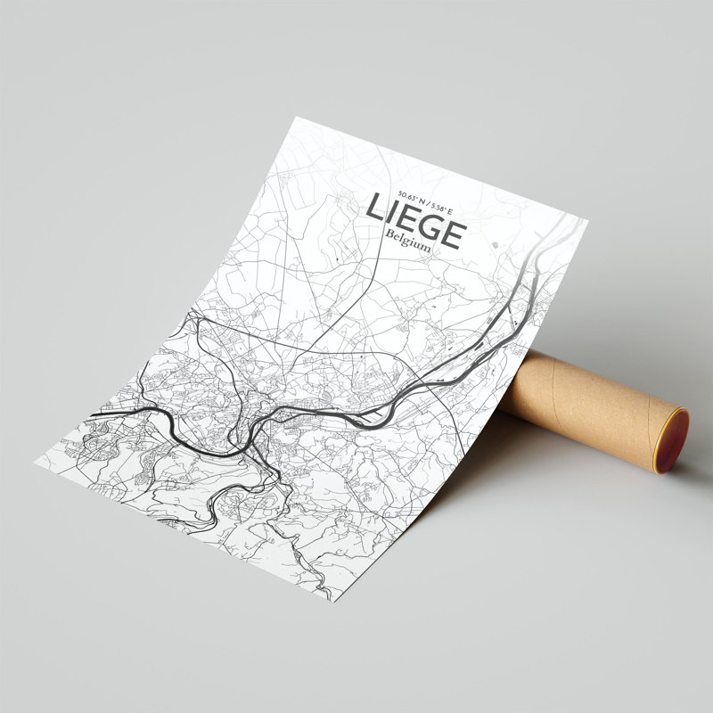 «Liege City Map», impression, H 17 po x l 11 po, Noir / blanc