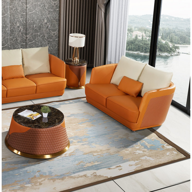 Glamour Loveseat, Orange/Brown Genuine Leather