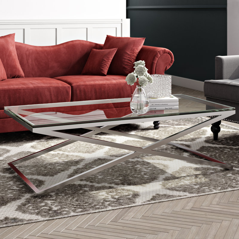 Cross Legs Coffee Table, Stainless Steel