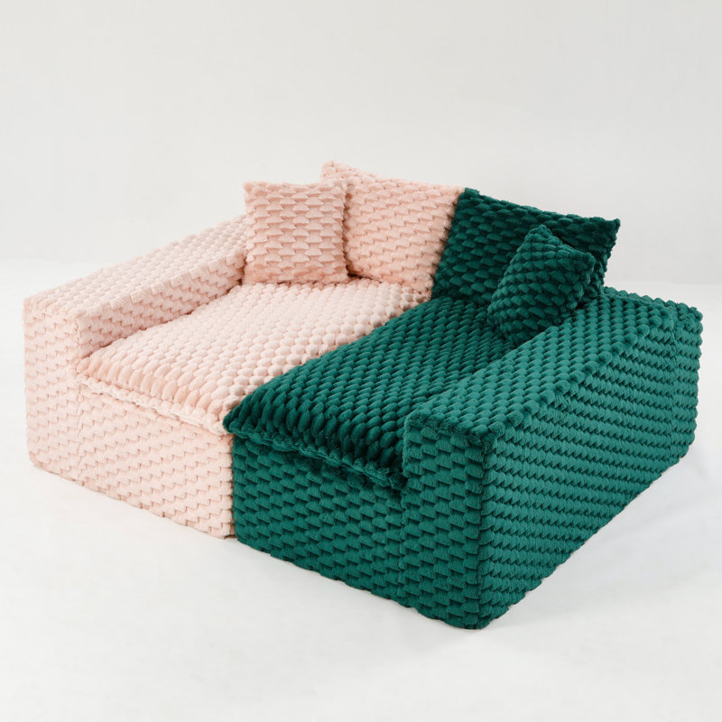 Canapé multifonctionnel en velours de couleur désossée Bonvet, Vert/rose