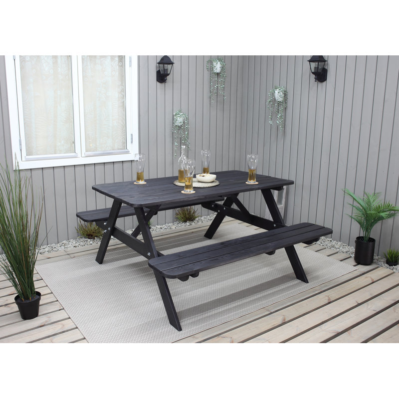 Olgrah 6 - Person Wood Patio Dining Set with Rectangular Table, Black